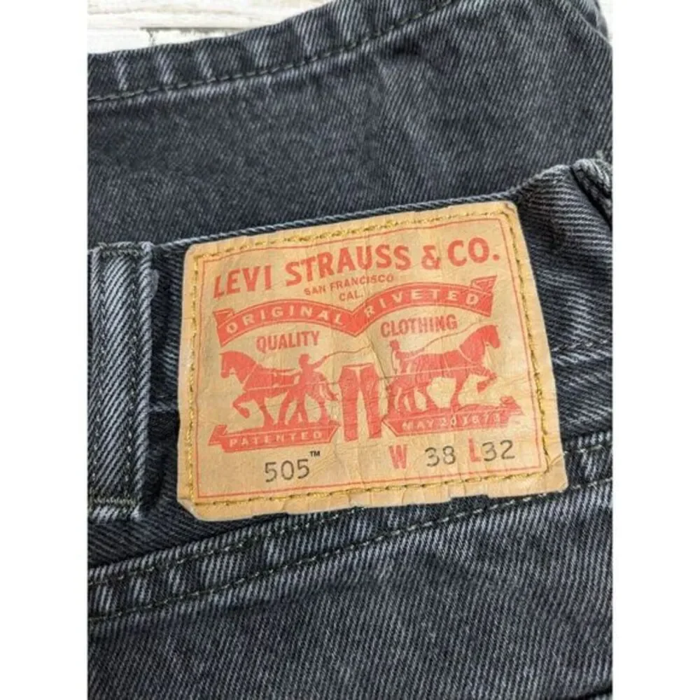 Levis 505 Jeans Mens 38 Regular Black Straight 100% Cotton Denim 38x33 (38x32)‎